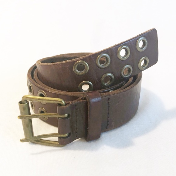 Accessories Double Brass Grommet Genuine Leather Brown Belt S Poshmark